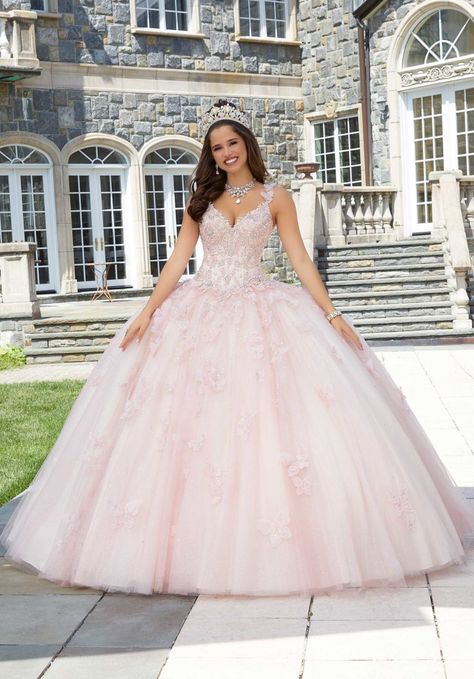 Three-Dimensional Butterfly and Embroidered Quinceañera Dress Quinceanera Dresses Damas, Quinceanera Dresses Blush, Damas Dresses, Dresses Quinceanera, Mori Lee, Corset Dress Prom, Pageant Dress, Ball Gown Skirt, Sweetheart Dress