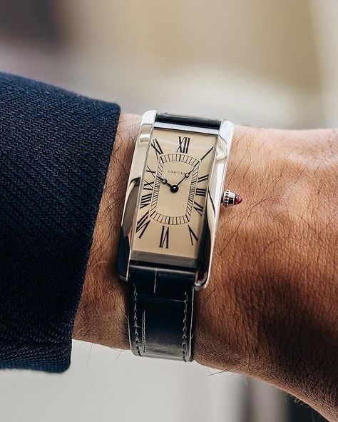 Iconic Watches, Cartier Tank Americaine, Watch Luxury, Cartier Tank, Jaeger Lecoultre, Cartier Watch, Stylish Watches, Mens Style, Beautiful Watches