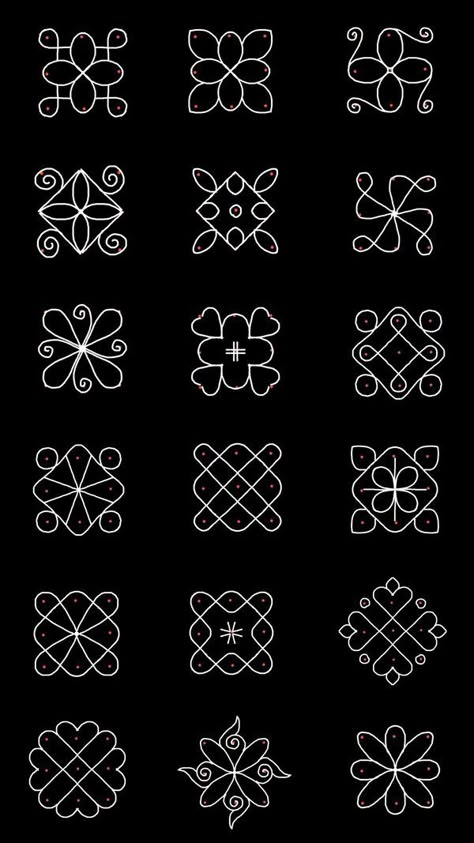 Sikku Kolam With Color, Border Kolam Simple, Side Kolam Design, Simple Dot Kolam Designs, Easy Rangoli Designs With Dots, Dot Kolam Simple, Rangoli Dots Simple, Muggu Border Designs, Easy Muggulu Designs