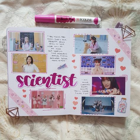 #kpop #kpopjournal #kpopjournalcomunity #journal #journalcomunity #bujo #bujocomunity #bulletjournal #bulletjournalcomunity #kpopbujo #twice #scientist #lyrics Twice Scrapbook Ideas, Twice Journal Ideas, Twice Scrapbook, Twice Journal, Bt21 Journal, Romancing School, Kpop Scrapbook, Kdrama Journal, Kpop Journaling