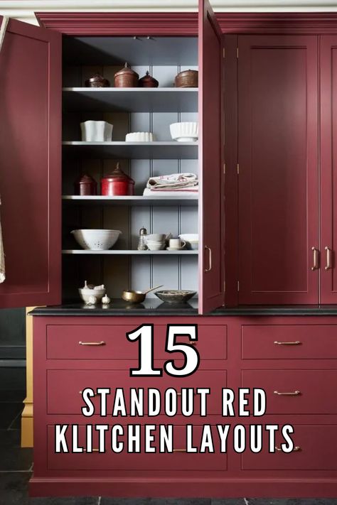 Thinking about a bold and stylish red kitchen? Whether you prefer deep crimson cabinets, glossy red backsplashes, or modern red accents, these 15 stunning kitchen designs prove that red can be chic, sophisticated, and timeless. Get inspired to add a fiery touch to your kitchen!  #RedKitchen #BoldInteriors #KitchenDesign #KitchenInspo #HomeDecor #InteriorDesign #ModernKitchen #RedDecor #KitchenMakeover #LuxuryInteriors Red Kitchen Ideas, Red Backsplash, Mobile Kitchen Island, Red Cabinets, Neutral Flooring, Red Can, Red Decor, Red Kitchen, Stunning Kitchens