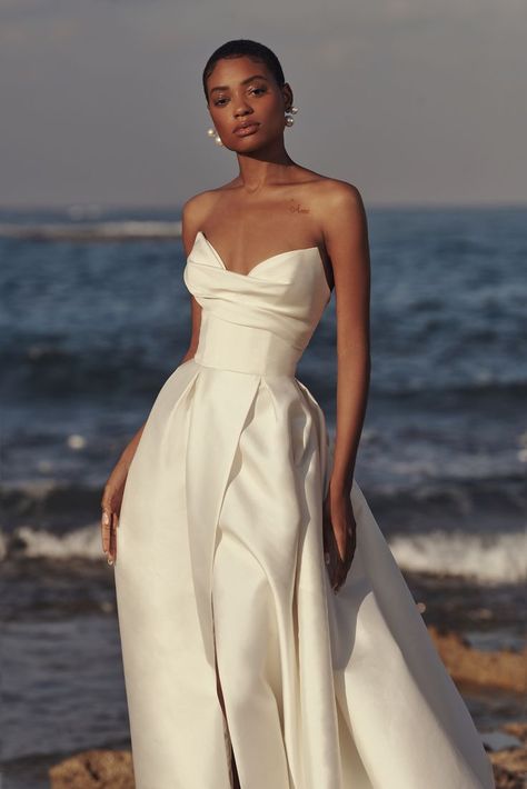 Draped Sleeves Wedding Dress, Modern Day Wedding Dresses, Strapless Ivory Wedding Dress, White Bridal Corset Top, Haute Couture Bridal Gowns, Bridal Elegance Studio Torrance, Draped Tulle Wedding Dress, Strapless Wedding Dress With Sleeves Added, Sofisticated Wedding Dresses