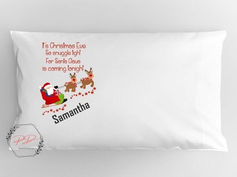 Personalised Christmas Pillow Case Christmas Eve Box Filler Christmas Bedding Pillow Cases For Kids, Christmas Pillow Cases, Standard Pillow Sizes, Its Christmas Eve, Christmas Eve Box Fillers, Kids Pillow Cases, Personalized Pillow Cases, Christmas Bedding, Christmas Pillowcases