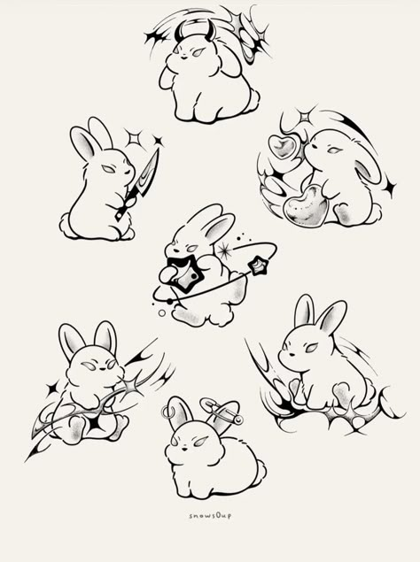 Bunny Tattoos, Rabbit Tattoos, Cute Doodles Drawings, Arte Inspo, Art Tattoos, Mini Drawings, Dessin Adorable, Tattoo Design Drawings, Creative Tattoos