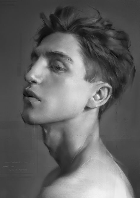 Grayscale Portrait Painting, Greyscale Portrait Painting, Study Reference Photo, Value Study Reference, Value Portrait, Yanjun Cheng, Reference Portrait, Value Art, Value Study