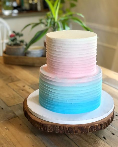 Yvonne’s Vegan Kitchen on Instagram: “Gorgeous pink + blue #RevealCake we made for @daniellamonet before adorning with fresh #organic berries.  #PinkBlueOmbre . Place a custom…” Half Pink Half Blue Cake, Blue And Pink Ombre Cake, Shadi Outfits, Teal Cake, Pink Ombre Cake, 2 Tier Cake, Ombre Cake, Blue Cakes, Gender Reveal Cake