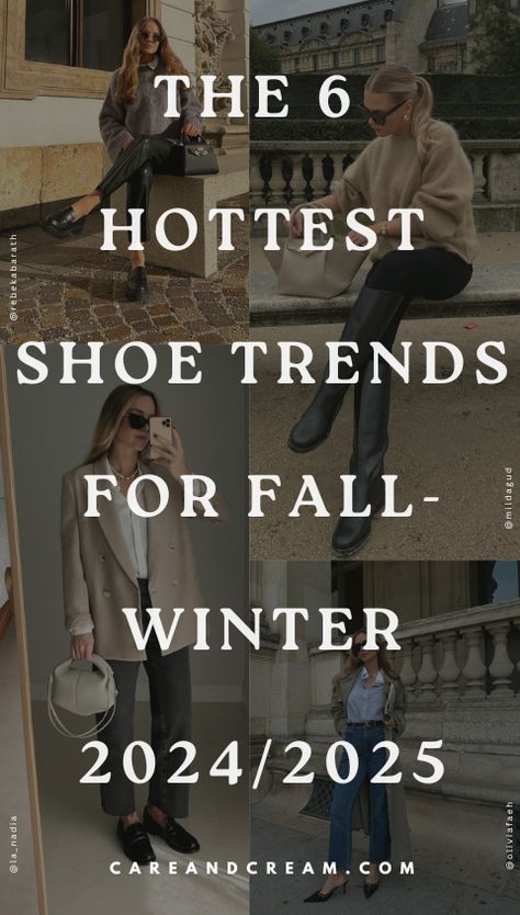 Shoe trends fall-winter 2024-2025. Discover the 6 hottest shoe trends for fall/winter and elevate your style! From rider boots and pretty ballet flats to chic loafers, this guide covers the latest in women shoes trends. Stay ahead in shoe fashion with these must-have pieces. Explore 2024 women’s shoe trends here! Everyday Winter Shoes, Fall Winter 2024/2025 Outfit, Women’s Everyday Shoes, Cute Winter Shoes For Women, Shoes 2025 Trends, Women’s Dress Shoes, Dress Shoes For Winter, Winter Trends 2024/2025, Fashion Trends 2024 Fall Winter