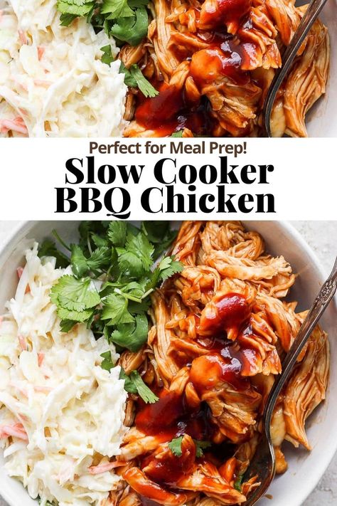 Crock Pot BBQ Chicken - a simple, delicious recipe for slow cooker bbq chicken that is great for meal prep and easy dinners! #bbqchicken #crockpotbbqchicken #slowcookerbbqchicken #slowcookerrecipes #shreddedchicken #whole30recipes #paleorecipes #easydinner #weeknightdinner Slow Cooker Bbq Chicken Breast, Crock Pot Bbq Chicken, Crock Pot Bbq, Wooden Skillet, Slow Cooker Chicken Healthy, Chicken Breast Slow Cooker, Bbq Chicken Thighs, Slow Cooker Chicken Thighs, Bbq Chicken Breast