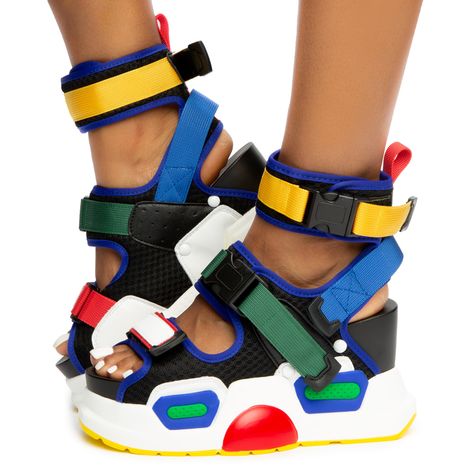 Colorful Platform Sandals, Platform Sandals With Ankle Strap For Streetwear, Cheap Multicolor Platform Sandals, Edgy Chunky Platform Summer Sandals, Luxury Multicolor Platform Sandals, Multicolor Platform Slip-on Wedge Sandals, Wedges Style, Womens Summer Shoes, Chunky Sandals