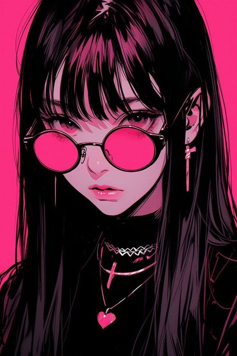 Pink Anime Girlboss Pfp, Cute Anime Girlboss Icon, Anime Girlboss Wallpaper, Glasses Concept Art, Anime Girlboss Art, Anime Girlboss Pfp Cute, Anime Girlboss Icon, Anime Girlboss Pfp, Anime Girlboss