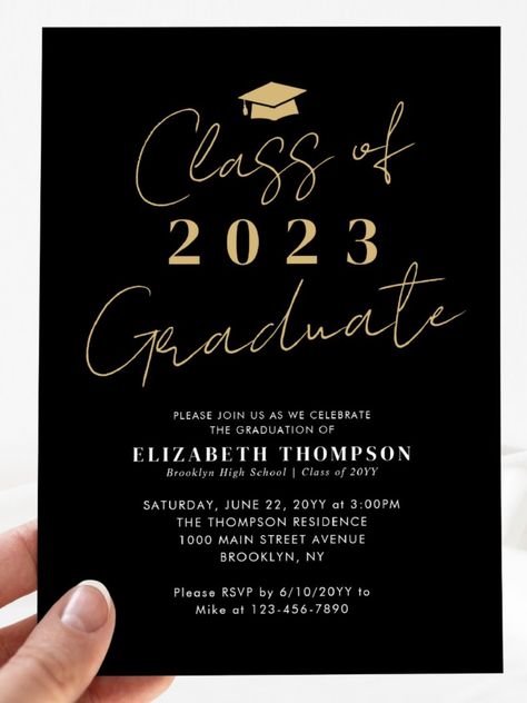 Modern Class of 2023 Graduate Graduation Party Invitation
Modern Black Gold Class of 2023 Graduate Cap Hat Grad Graduation Party! #graduationinvitations #classof2024 #graduationparty #celebrategraduation #graduationannouncement #elegant #minimalist Grad Dinner, Graduate Cap, Graduation Invites, 2023 Graduate, Gold Class, Graduation Party Invitation, Class Of 2023, Modern Invitation, Graduation Party Invitations