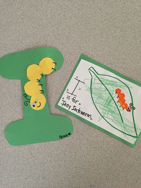 I inny inchworm Inny Inchworm Craft, I Is For Inchworm, Inchworm Craft, Zoophonics Crafts, Rainbow Preschool, Letter I Crafts, Letters Craft, Zoo Phonics, Preschool Letter Crafts