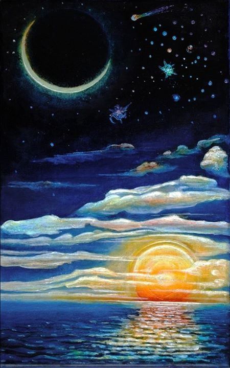 Sunset Moonrise Moon In The Sky, معرض فني, The Sun And Moon, Moon Painting, Celestial Art, Sun Art, British Library, The Night Sky, Moon Art