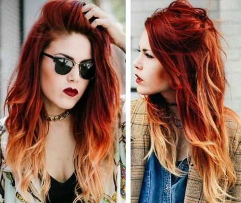 Fire Ombre Hair, Burnt Orange Hair, Orange Hair Dye, Red Balayage Hair, Red Balayage, Fire Hair, Haircut Pictures, Ombré Hair, Ombre Hair Color