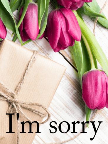 Flowers for an Apology - I'm Sorry Card: Have you done something you regretted? Do you want to send a sweet apology to the person you wronged? If so, you have found the perfect card! This I'm Sorry card features bright pink tulips, which symbolize good wishes, and a brown paper-wrapped package that is tied with twine. Both items sit on a white-washed wooden table. Send this card to say "I'm sorry" today! Apology Quotes, Sorry Text, Thank You Wallpaper, Sorry Card, Im Sorry Cards, Sorry Images, Apologizing Quotes, I Am Really Sorry, Sorry Quotes