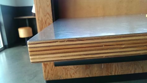 Bonding Sheet Metal to Baltic Birch - WOODWEB's Adhesives Forum Plywood Countertop, Metal Countertops, Inspiration Deco, Plumbing Pipe Furniture, Plywood Cabinets, Cabin Kitchens, Pipe Furniture, Metal Sheet, Baltic Birch Plywood