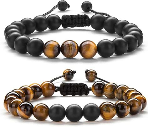 Amazon.com: Hamoery Men Women 8mm Tiger Eye Stone Beads Bracelet Braided Rope Natural Stone Yoga gifts Bracelet Bangle (Set1)-21018 : Everything Else