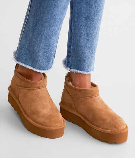 Bearpaw Retro Super Shorty Platform Leather Ankle Boot - Women's Shoes in Hickory | Buckle Boot For Women, Bear Paw, Shoe Inspiration, Bear Paws, Shoe Size Conversion, Womens Boots Ankle, Platform Boots, Leather Booties, Leather Ankle Boots