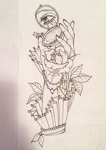 T Forearm Sketch, Perfume Bottle Tattoo, Mirror Tattoo, Traditional Tattoo Stencils, Mirror Tattoos, Tattoo Forearm, Bottle Tattoo, Heart Coloring Pages, Tattoo Flash Sheet