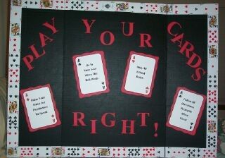 I did this as a bulletin board one year.....it was a pain to put the cards up, but a great way to display the classroom rules Career Bulletin Boards, High School Bulletin Boards, Board Game Themes, Room Rules, College Bulletin Boards, Play Your Cards Right, Library Bulletin Boards, School Rules, Bulletin Board Display