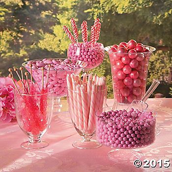 Creating a sweet display for your event is simple with this Pink Candy Buffet idea! Find a mouth-watering array of pink candy on our website and fill glass ... Baby Shower Table Decoration Ideas, Baby Shower Ideas Decoracion, Baby Shower Table Decoration, Pink Candy Bar, Valentines Dance, Pink Candy Buffet, Hot Pink Birthday, Sweet Display, Fundraiser Party