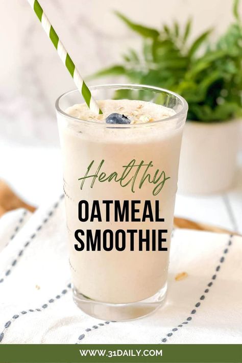 This healthy Oatmeal Smoothie recipe is a simple and easy, energizing breakfast to whip up in minutes with ingredients you likely have on hand. Filled with healthy protein, it's a delicious morning drink packed with flavors you will love. Oatmeal Breakfast Shakes Healthy, Base Smoothie Recipe, Protein Smoothie With Oats, Oatmeal Smoothie Recipes Protein Shakes, Oatmeal Yogurt Smoothie, Oatmeal Smoothie, Vegan Breakfast Smoothies Protein, Protien Smoothies Simple, Oatmeal Protein Shake