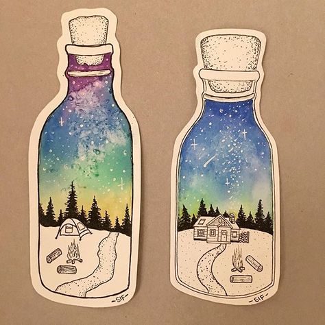 Britt on Instagram: “@jenaranyi We LOVE your work. Thanks for your inspiration! These nifty jars are by my 10 year old. Many weeks of pen and watercolor…” 10 Year Craft Ideas, Pen Watercolor Drawing, Jen Aranyi, Art Galaxie, Classe D'art, Winter Art Lesson, Love Your Work, Watercolor Nature, Winter Art Projects