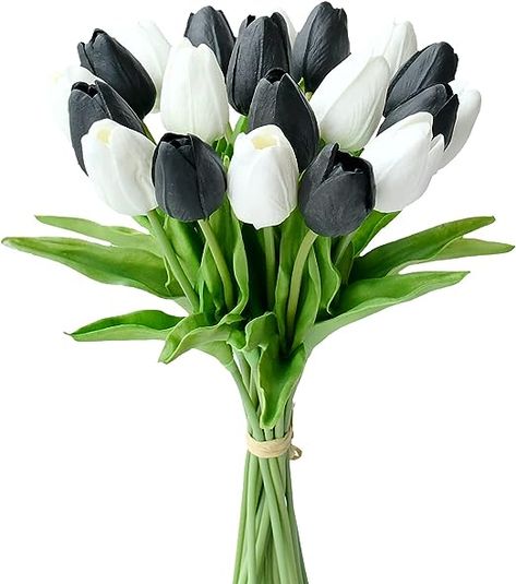 Amazon.com: Mandy's 20pcs Black and White Flowers Artificial Tulip Silk Flowers 13.5" in Bulk Home Kitchen Wedding Decorations : Home & Kitchen White Tulip Bouquet, Silk Peonies, Artificial Bouquet, Black Tulips, Tulip Bouquet, Black And White Flowers, Vase Arrangements, White Tulips, Red Tulips