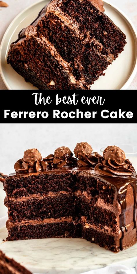 Ferrero Rocher Candy, Ferrero Cake, Hazelnut Buttercream, Three Layer Cake, Holiday Recipes Christmas Desserts, Moose Cake, Rocher Cake, Cake Recipes Without Eggs, Cooking And Baking Recipes