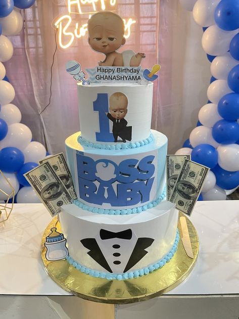 Boss Baby Birthday Party Boy Cake, Bebefinn Cake Ideas, Boss Baby Theme Cake, Boss Baby Birthday Cake, Boss Baby Theme, Baby Cake Design, First Birthday Decorations Boy, Baptism Cake Girl