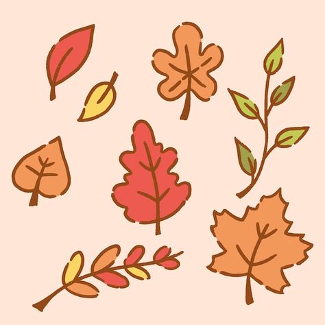 Vector set of cute autumn leaves | Premium Vector #Freepik #vector #autumn #leaf #october #fall Leaves Autumn Drawing, Long Leaf Drawing, Halloween Drawing Ideas Cute, Cute Fall Graphics, Fall Leaf Doodle, Fall Posters For Room, Autumn Leaves Drawing Simple, Fall Theme Drawings, Autumn Leaves Clipart