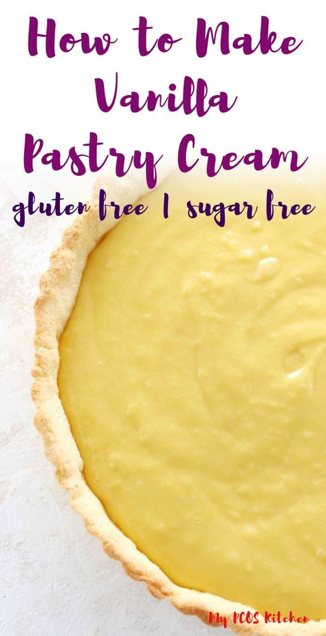 This guide will show you how to make the best low carb vanilla pastry cream. This keto pastry cream is so sweet you won't even know it's sugar free. #cremepatiessiere #ketosweets #keto #lchf #mypcoskitchen Keto Pastry Cream, Dairy Free Pastry, Sugar Free Custard, Crockpot Chicken Stew, Sugar Free Pastries, Keto Condiments, Keto Pie, Vanilla Pastry Cream, Chicken Stew Recipe