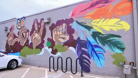 Artist Mallory Taylor donated a mural after vandals fired shots into the Dennis R. Neill Equality Center's front doors. Diversity Mural, Diversity Art, School Culture, School Murals, Cute Hoodies, Teen Fiction, Love Wall, School Art, Front Doors