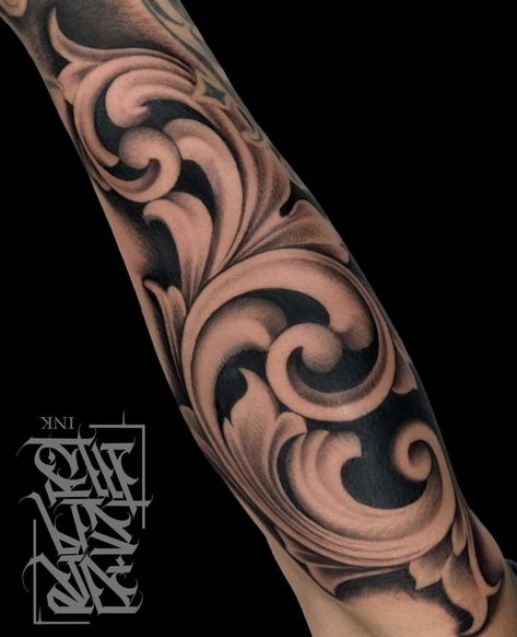 Filagree Tattoo Filler, Background Tattoo Ideas Men, Elbow Tattoos Mens, Fillagry Designs Tattoo, Arm Cover Up Tattoos Men, Chicano Arm Sleeve, Filigree Tattoo Sleeve, Filigree Tattoo Women, Filligree Tattoos Designs