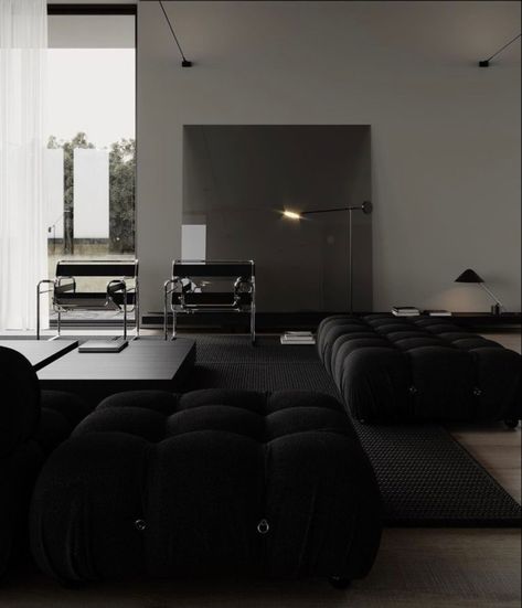 Luxury Loft Apartment, Couch Aesthetic, Bubble Sofa, Modern Grey Living Room, Black Couch, Black Couches, Aesthetic Interior Design, Luxury Landscaping, Dark Living Rooms