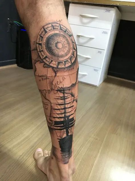 Men’s Calf Sleeve Tattoo Ideas, Calves Tattoo Men, Men Calf Tattoo, Calves Tattoo, Men's Tattoo Ideas, Calf Sleeve Tattoo, Leg Tattoos For Men, Clock And Rose Tattoo, Leg Tats