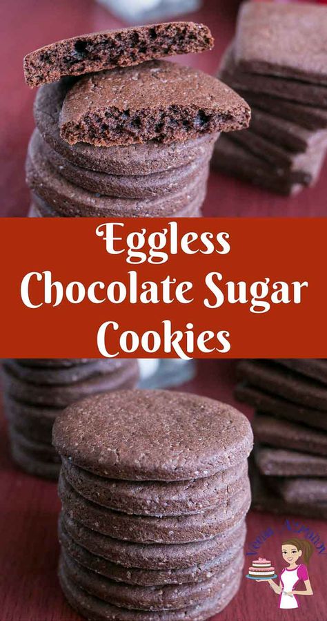 Eggless Meals, Eggless Desert, Thc Recipes, Eggless Sugar Cookie Recipe, Eggless Chocolate Cookies, Eggless Sugar Cookies, Chocolate Sugar Cookie Recipe, Egg Free Desserts, Eggless Cookie Recipes