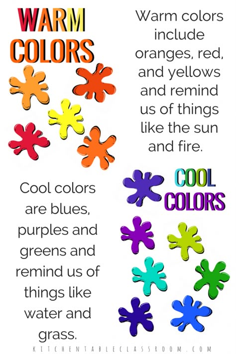 Teaching colors is one of the basic building blocks of art class.  Whether you're teaching big kids or little use these printables to create a quick & easy bulletin board or display! Element Of Color Art Projects, Kindergarten Art Curriculum, Teaching Elementary Art, Color Art Lessons Elementary, Elements Of Art Color Projects, Art Class Lessons, Color Element Of Art, Art Class Ideas Elementary, Elements Of Art Kindergarten