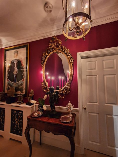 Persephone Room Aesthetic, Vampire House Aesthetic Interior, Burgundy Room Aesthetic, Red Bedrooms, Gothic Vampire Room Aesthetic, Red House Aesthetic, Victorian Style Room, Vampire Room Aesthetic, Vampire Bedroom Aesthetic Victorian