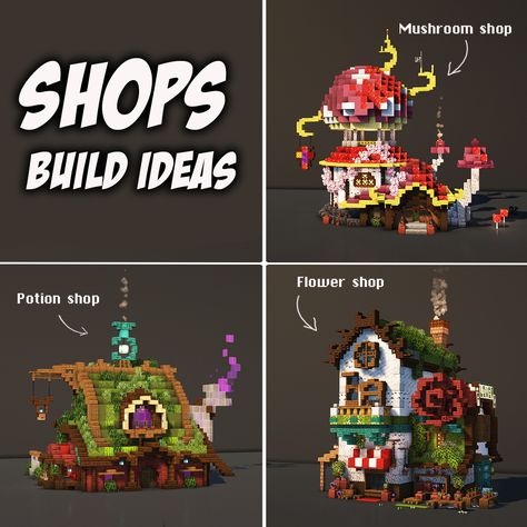 Fantasy Shop Minecraft, Cool Minecraft Builds Creative, Geminitay Minecraft Builds, Minecraft Clothes Shop, Minecraft Whimsical Builds, Pokemon Minecraft Builds, Crazy Minecraft Builds, Minecraft Styles, Whimsical Minecraft Builds