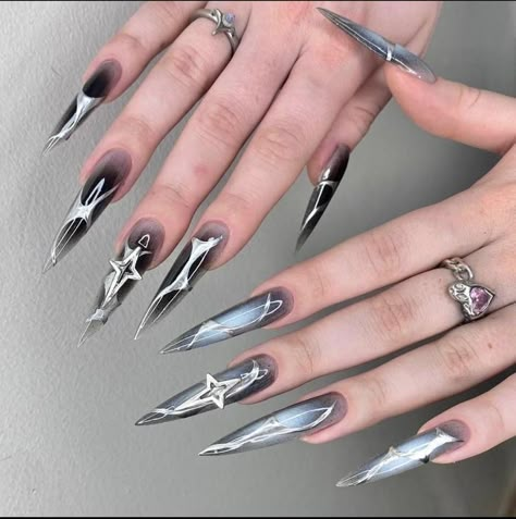 Cybersigilism Nails, Easy Nail Polish, Luv Nails, Black Gel Nails, Sharp Nails, Hello Nails, Punk Nails, Edgy Nails, Goth Nails