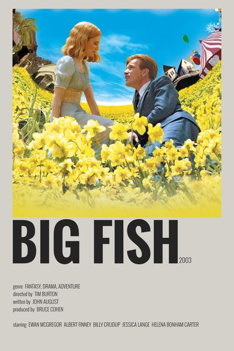 big fish minimalist movie poster Big Fish Polaroid Poster, Little Fish Movie, Big Fish Movie Poster, Big Posters On Wall, Big Fish Movie, Movie Card, New Movies To Watch, Tim Burton Films, Tim Burton Movie