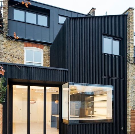 Our ThermoChar® cladding looks stunning in a 'Hit and Miss' style. This project is sure to stand out! #housegoals #houseinspo #inspiration #housetransformation #cladding #charredcladding #renovation #architecture #construction #exteriordesign #futuristic #modernistic #design Burnt Timber, Zinc Cladding, Extension Plans, House Extension Plans, Casa Loft, Georgian House, Roof Extension, Glass Extension, Modern Extension