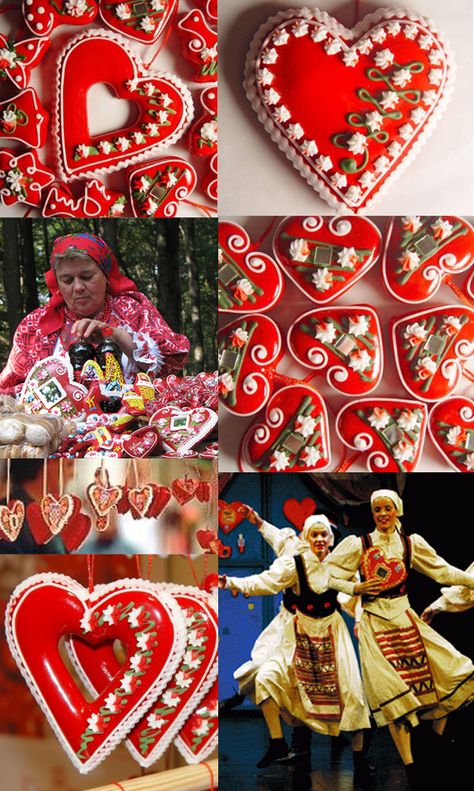 Hungarian embroidery Hungarian Christmas Traditions, Licitar Heart, Croatian Traditions, Edible Ornaments, Hungarian Christmas, Decorated Biscuits, Braided Chain Stitch, Beautiful Crafts, Hungarian Embroidery