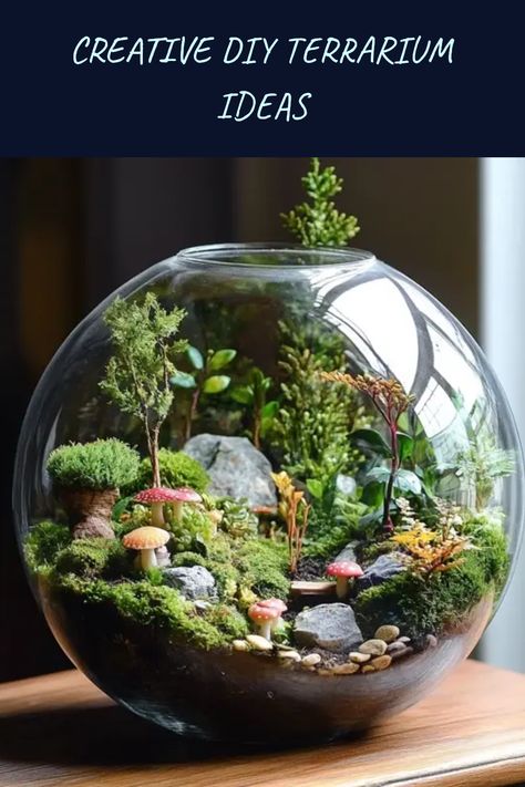 Self Contained Terrarium, Miniature Terrarium Diy, Glass Vase Terrarium, Terrarium With Water Feature, Glass Bowl Plant Ideas, Good Plants For Terrariums, How To Build Terrarium, Moss Garden Indoor Terrarium Ideas, Garden In A Jar Terrarium