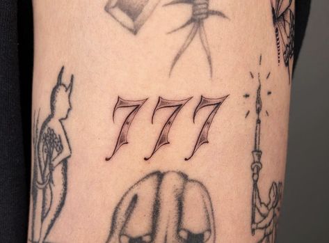 777 Tattoo Font, Lucky 777 Tattoo Design, 777 Tattoo Lucky, 777 Tattoo Design, 777 Tattoos, 777 Angel Number Tattoo, Number 7 Tattoo, 777 Tattoo Ideas, 999 Tattoo