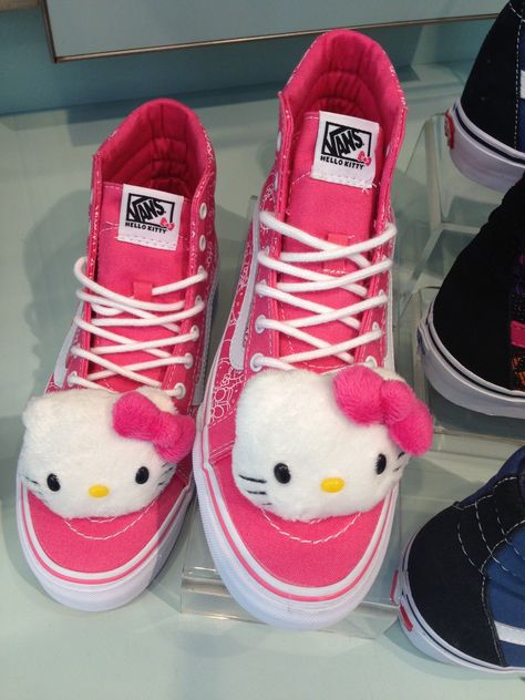 I saw these shoes in Liverpool. Really? Hello, Kitty Vans?? If I wore these shoes to my job as a KG teacher for one day, it would be Goodbye Kitty!! I'm sure the heads would be yanked off in less than a minute! Goodbye Kitty, Hello Kitty Vans, Sanrio Stuff, Kitty Stuff, Pink Hello Kitty, Adidas Originals Women, Hello Kitty Wallpaper, My Job, I Saw