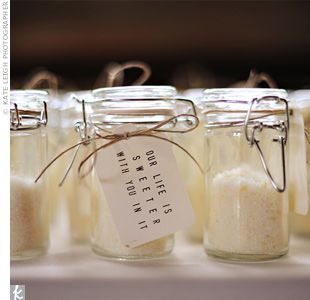 Tiffany made lemon-infused sugar and packaged it in mini Mason jars for guests to take home. Lemonade Wedding, Infused Sugar, Cheap Favors, Mini Mason Jars, Edible Wedding Favors, Ball Wedding, Flavored Sugar, Lemon Sugar, Wedding Shower Favors