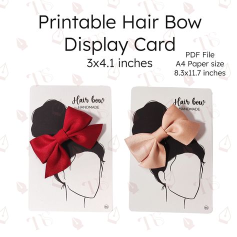 Hair Bow display card, display card for Hair Bow, giveaway ideas, gift ideas, packaging ideas, PDF files, Digital Download by NinaSarahDesigns on Etsy Headband Display Cards, Gift Ideas Packaging, Bow Display Cards, Hair Bow Display, Embroidery Business, Giveaway Ideas, Headband Display, Bow Display, Hair Accessories Holder