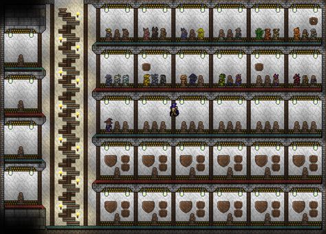 Terraria Trophy Room Ideas, Terraria Armor Room, Trophy Room Ideas, Terraria Armor, Terraria Design, Terraria House Ideas, Terraria House Design, Terraria House, Terraria Builds